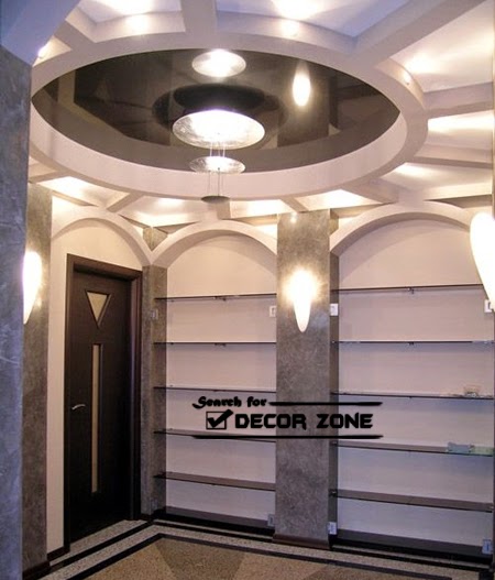 round false ceiling designs of gypsum for hallway with integrated lighting system