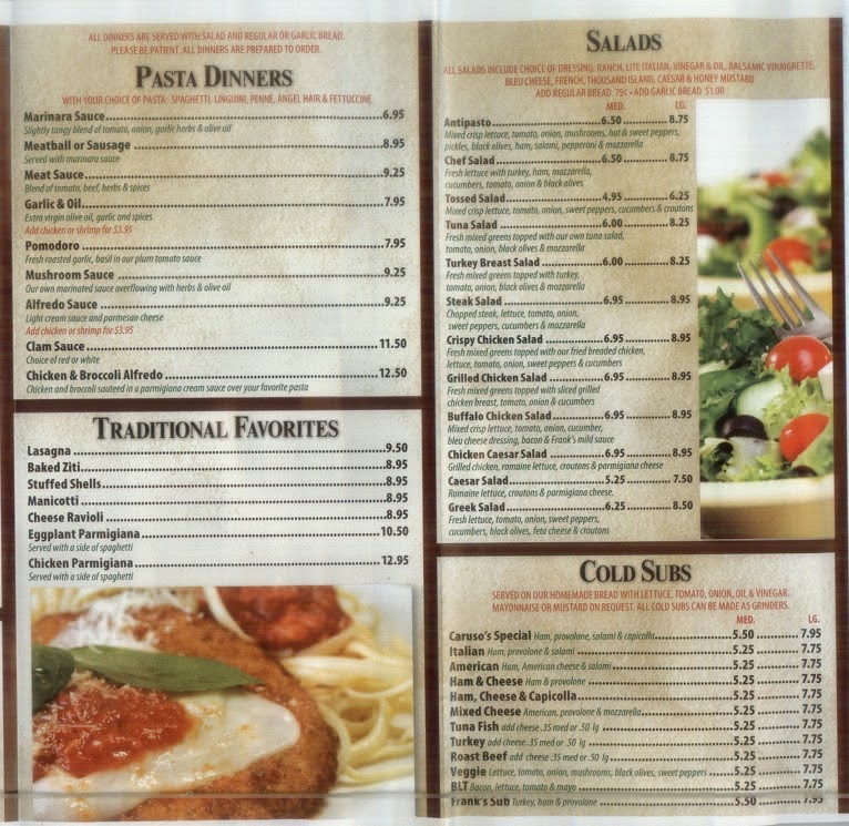 Lancaster/Reading PA Menus Menu Caruso's Restaurant & Pizzeria