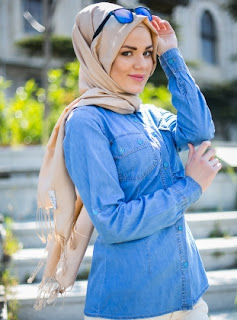 Model busana muslim modis bahan jeans casual terbaru