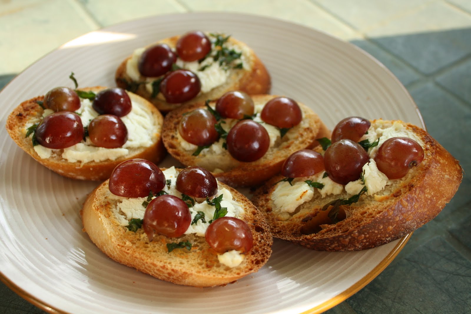 Artistic Eatables Goat Cheese and Grape Crostini