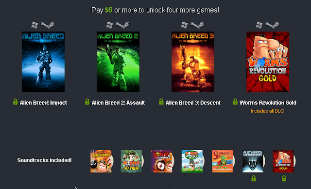 Humble Bundle si tu donativo es de más de 6 dolares Si donas más de 6$ conseguiras tambien estos juegos.