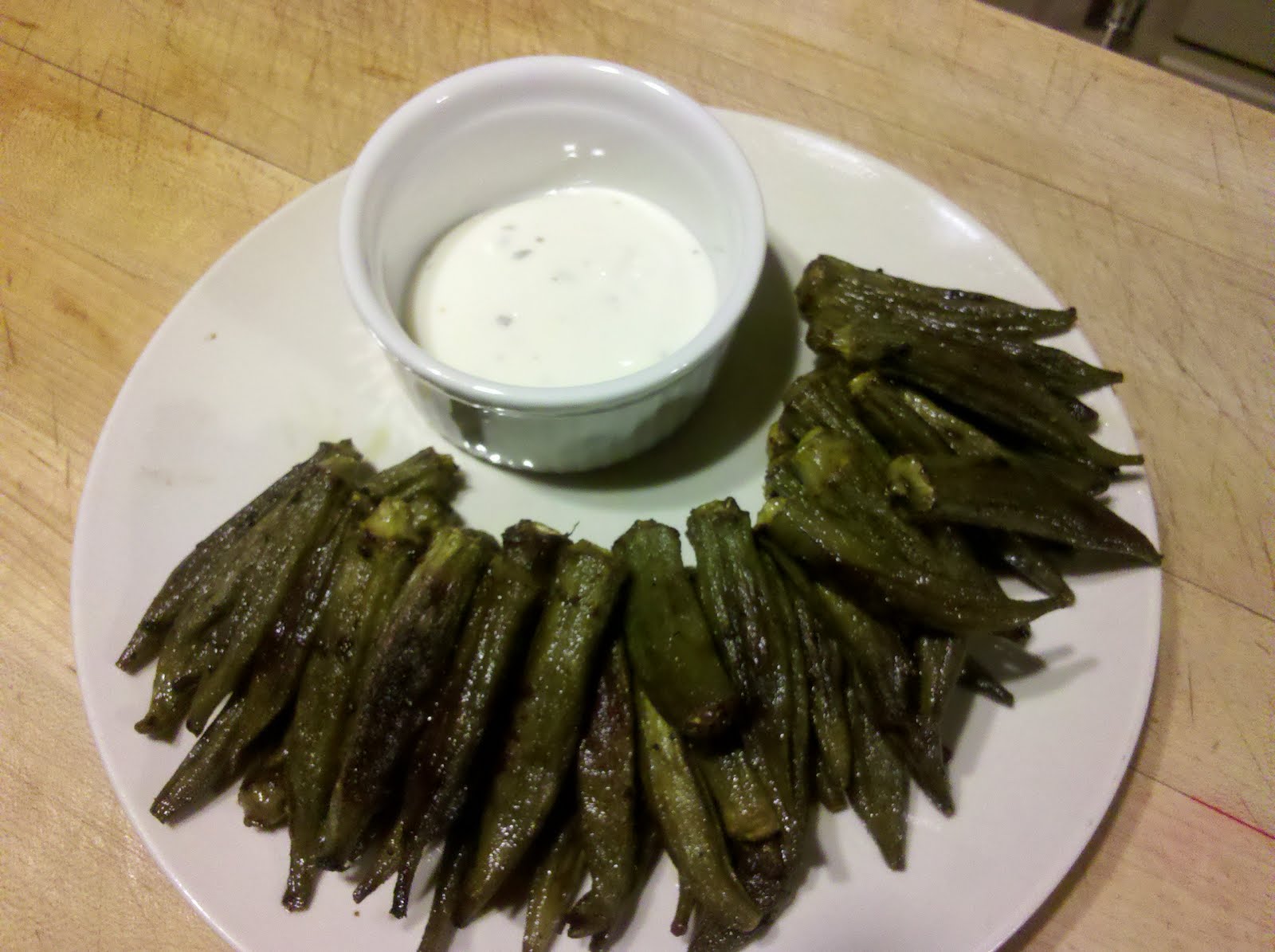 Kale and Caviar Roasted Okra with Bleu Cheese Dressing