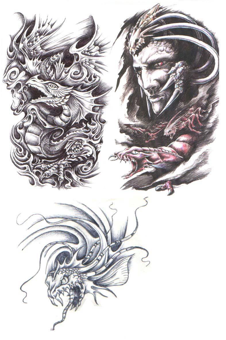 TATTOOS: Dragon Tattoo Stencils # 3