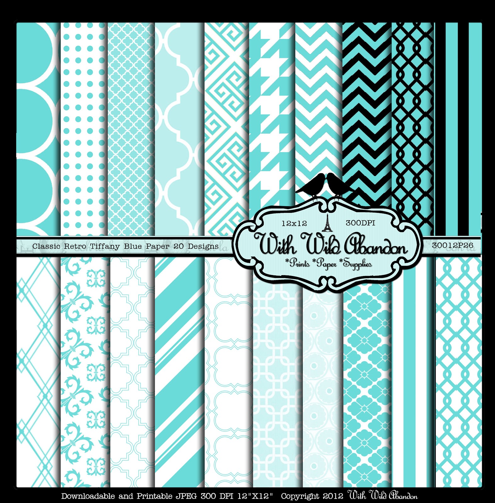 With Wild Abandon Freebie Vintage Paris Tiffany Blue 12x12 Paper 300DPI