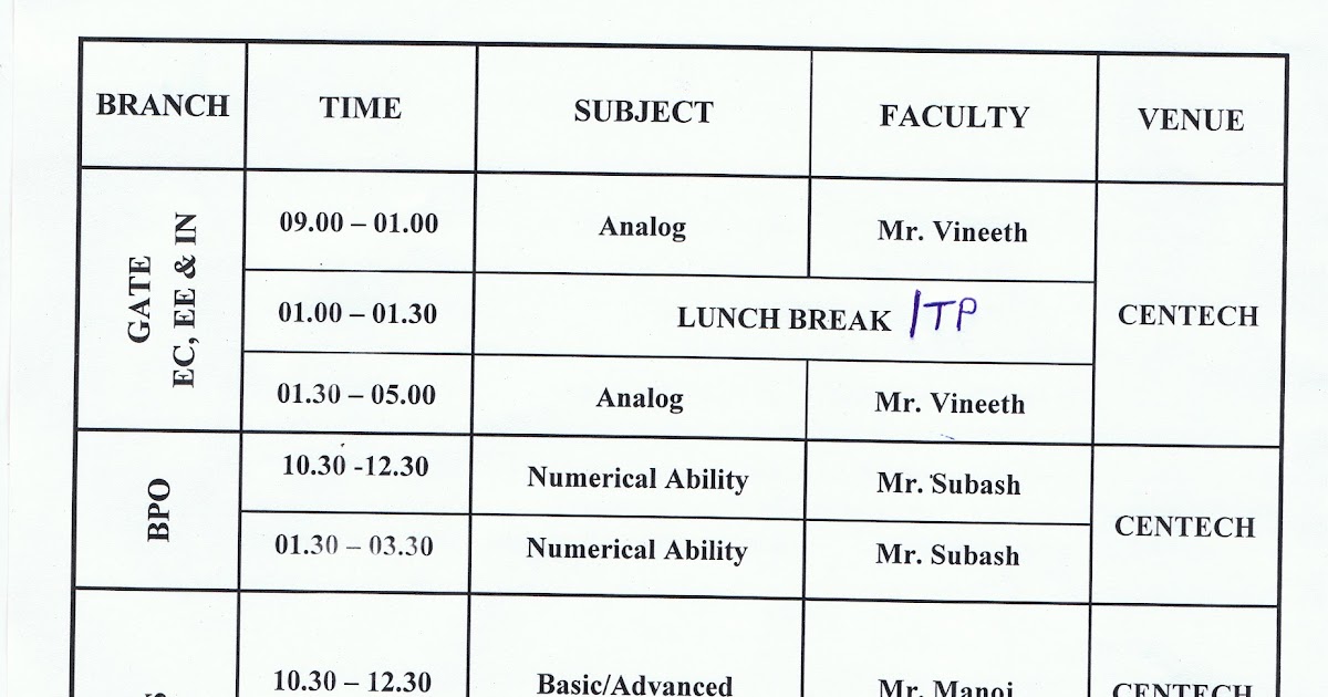 IAS Students' Corner TIME TABLE 26 10 11