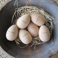 Easter eggs in nest with words of inspiration printed on them