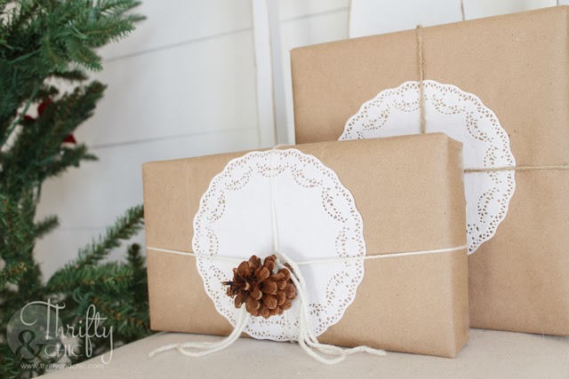 Wrapping Presents with Kraft Paper and Doilies