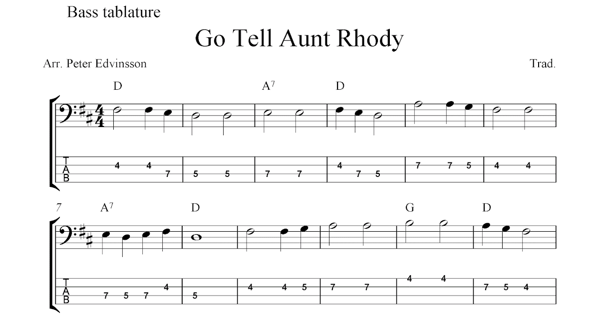 Free easy bass guitar sheet music, Go Tell Aunt Rhody