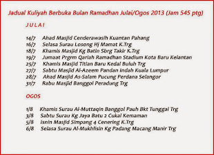 Jadual Ustaz Azhar Bulan Julai/ogos 13