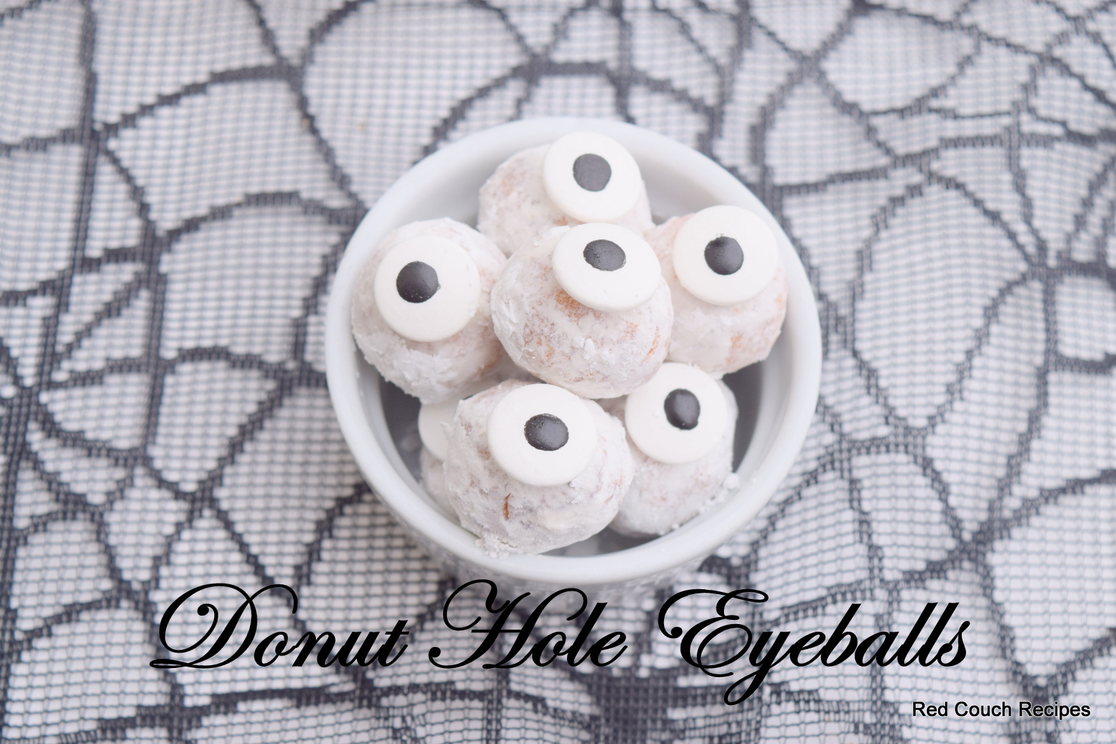 Red Couch Recipes Donut Eyeballs Halloween Dessert in a Flash