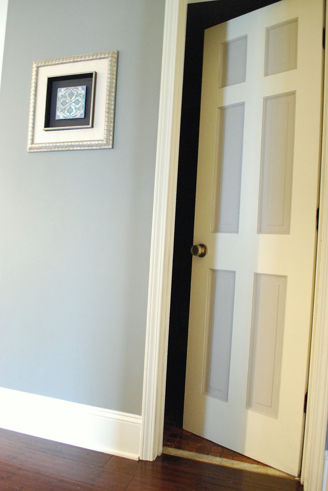 Between Blue and Yellow Painted Bathroom Door