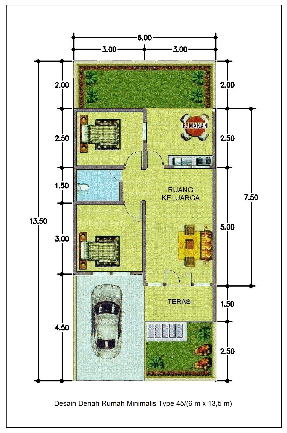 Rumah Minimalis Type 45 6m x 13 5m di Medan Johor 