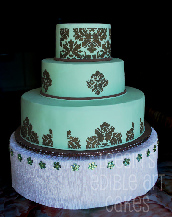 Turquoise Damask Wedding Cakes