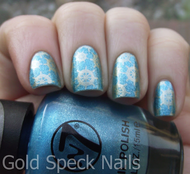 Gold Speck Nails Matte Aqua & Gold Nautical