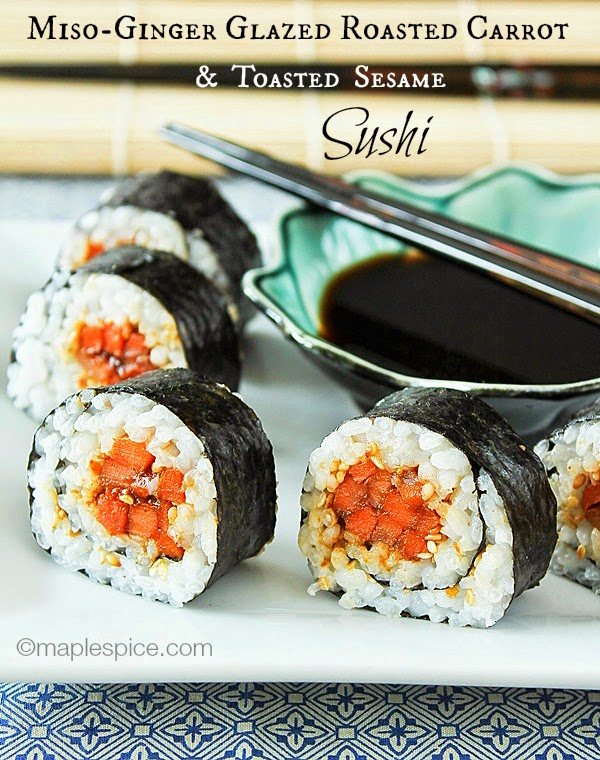 Miso-Ginger Glazed Roasted Carrot and Toasted Sesame Sushi - vegan and gluten-free recipe