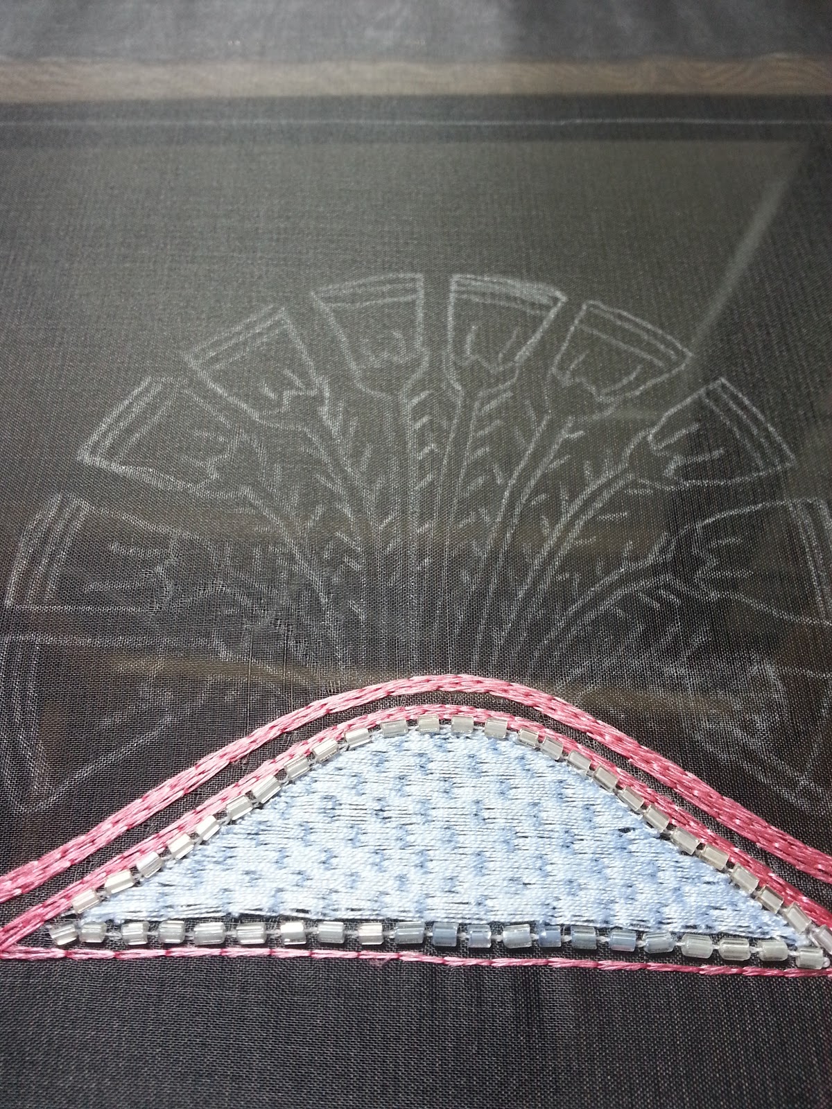 stitching in the pursuit of happiness Tambour Embroidery Progress