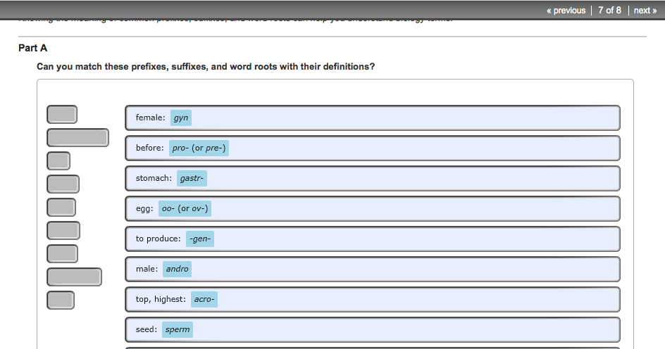 Mastering biology: MB: Reproduction Word Roots