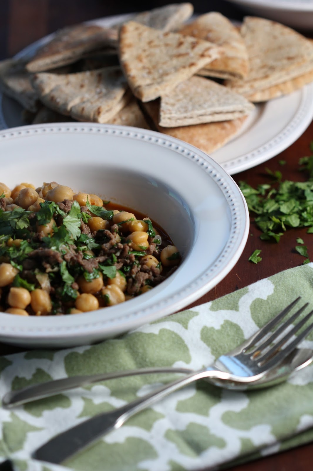 carmen's kitch Spicy Sauteed Chickpeas with Beef and Cilantro