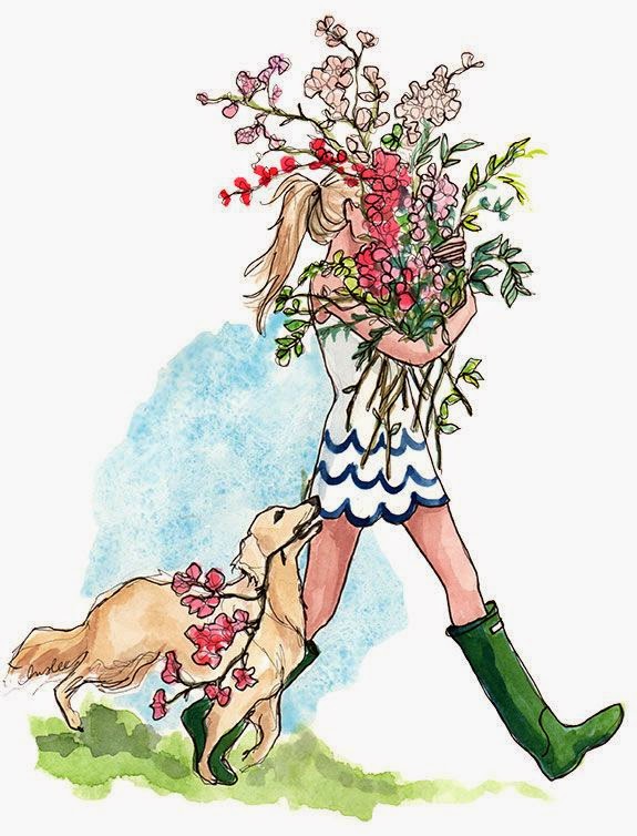 puppies and scallops and flowers illustration by Inslee Haynes
