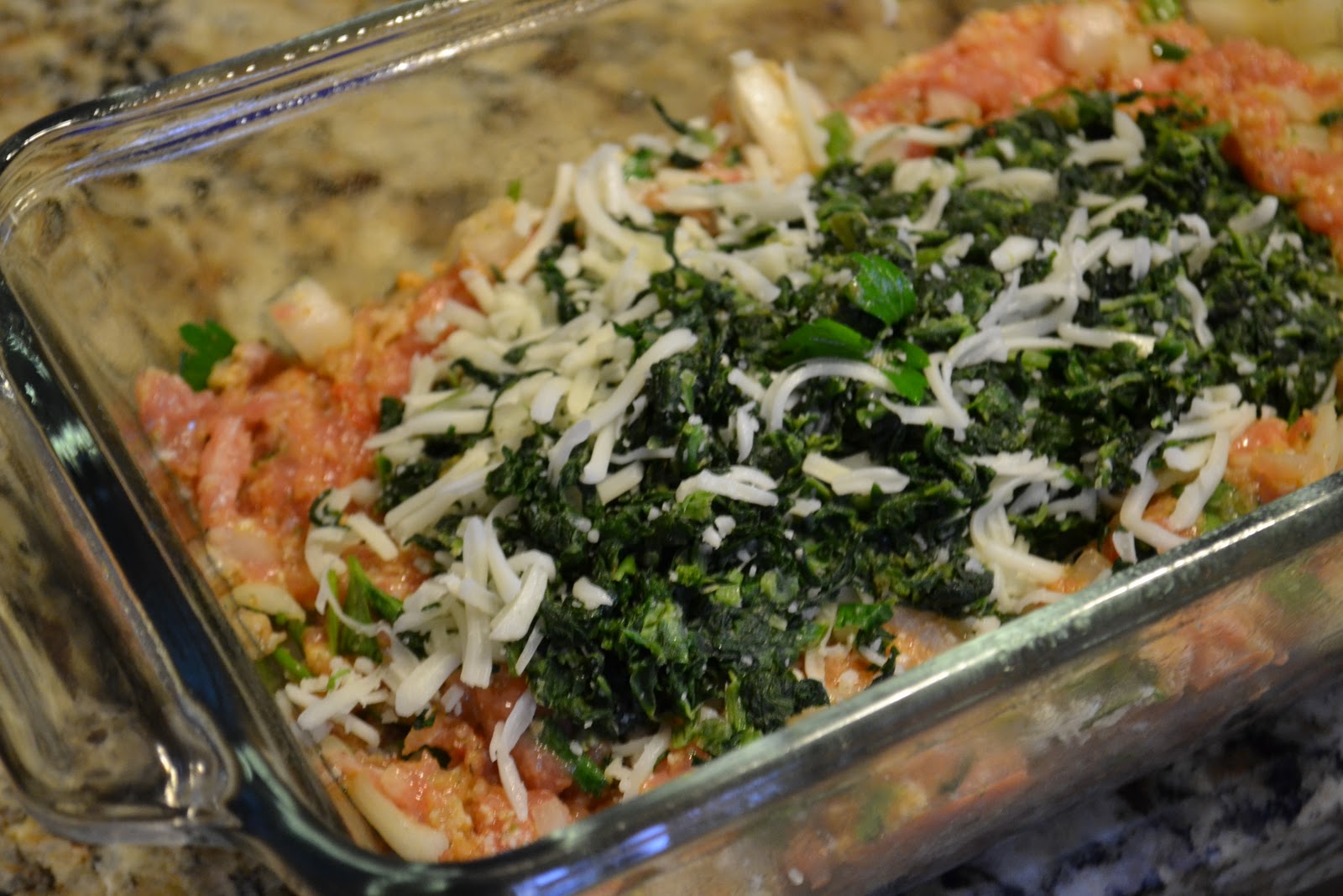 Kitchen Ambition Chicken Meatloaf Stuffed with Spinach and Mozzarella