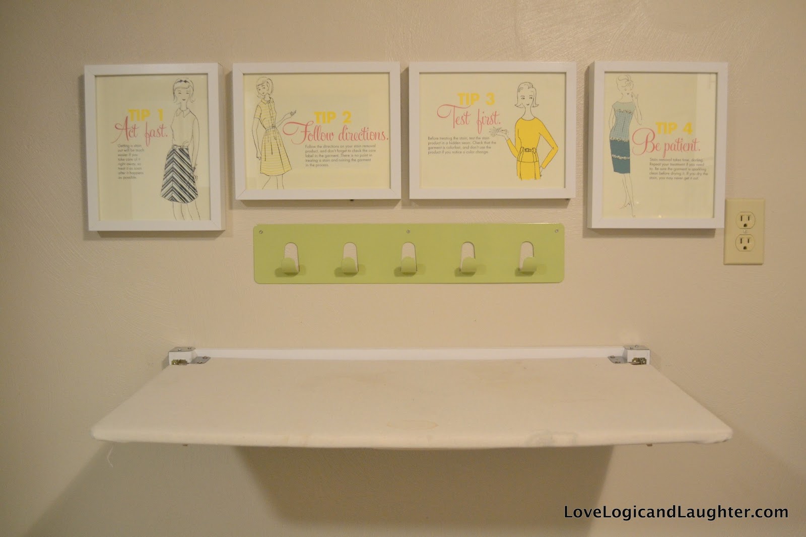 diy foldaway ironing board & hanging bins Logic & Laughter