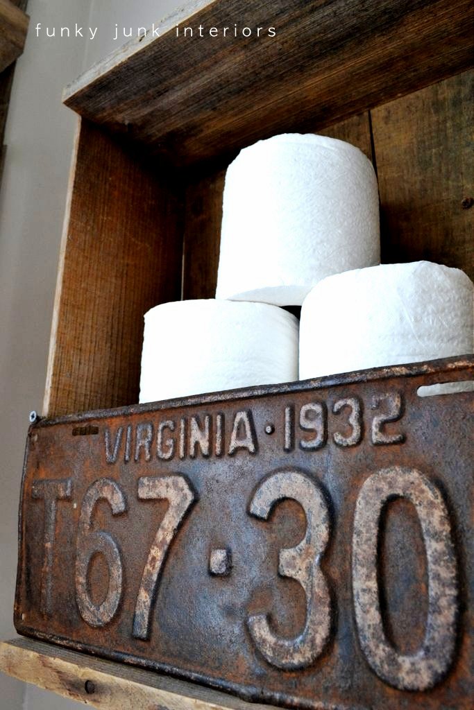 Make this easy industrial toilet paper holder crate Funky Junk