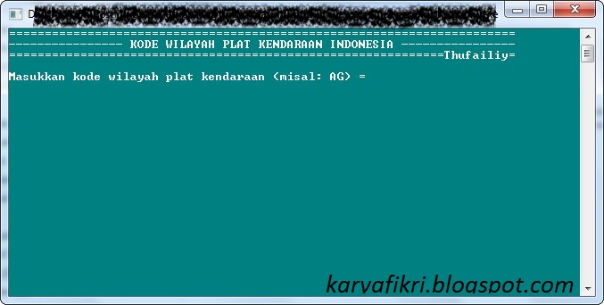 Program Kode Wilayah Kendaraan Bermotor menggunakan C++