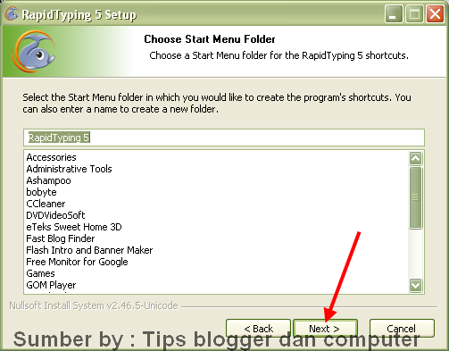 choose start menu folder