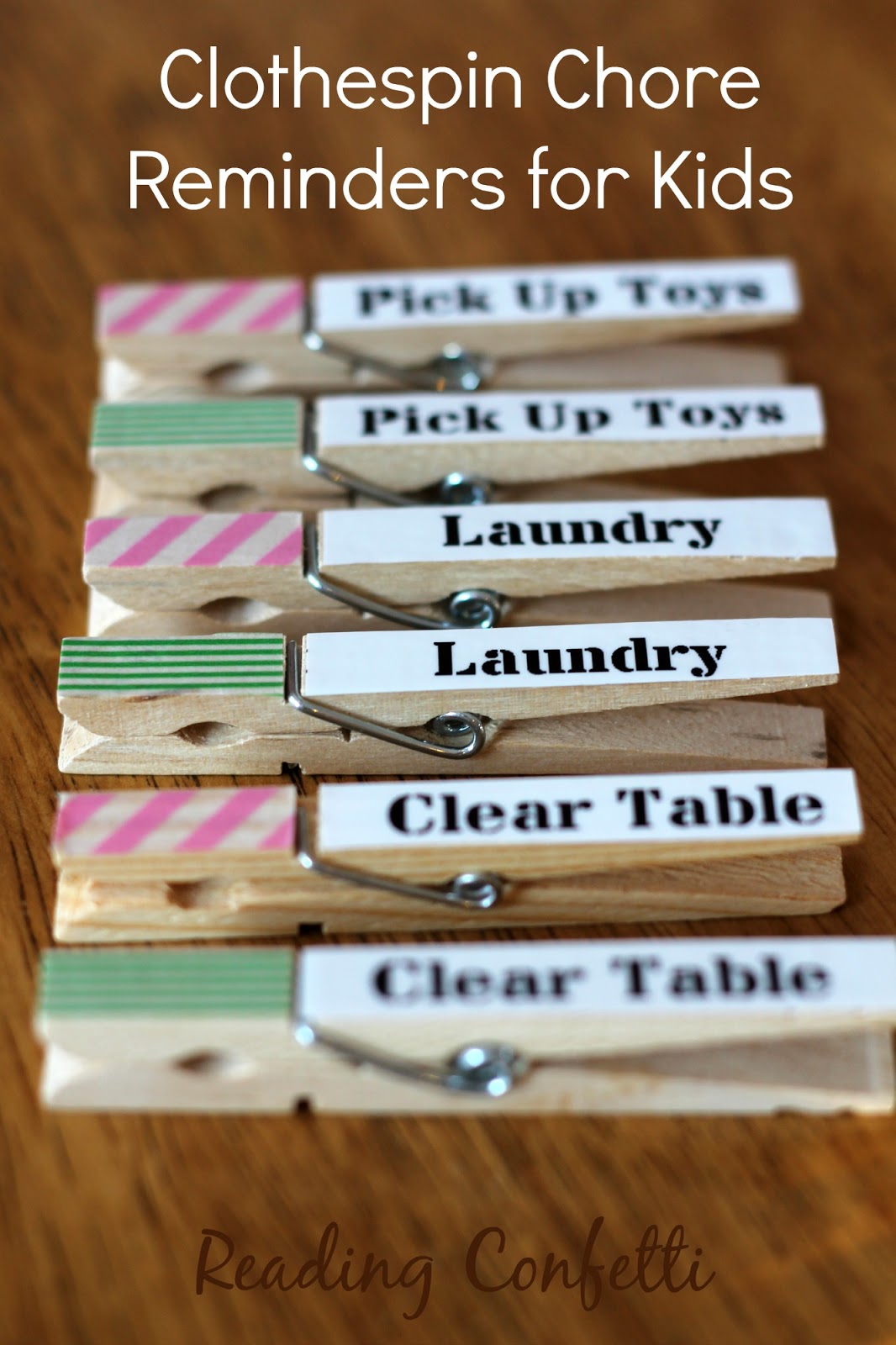 Easy Clothespin Chore Reminders for Kids Reading Confetti