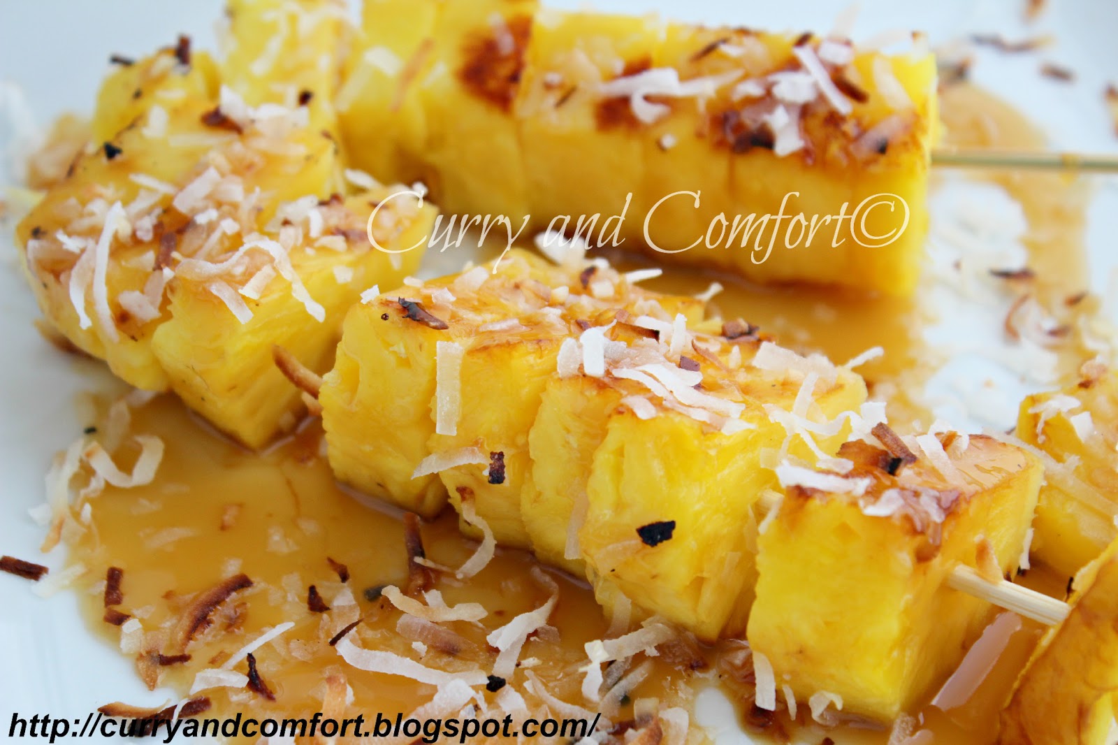 Kitchen Simmer Grilled Pineapple Skewers with Coconut Caramel Sauce