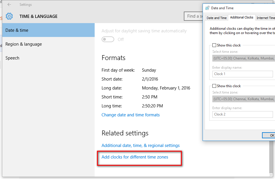 Add Clock To The Existing Clock In Windows 10