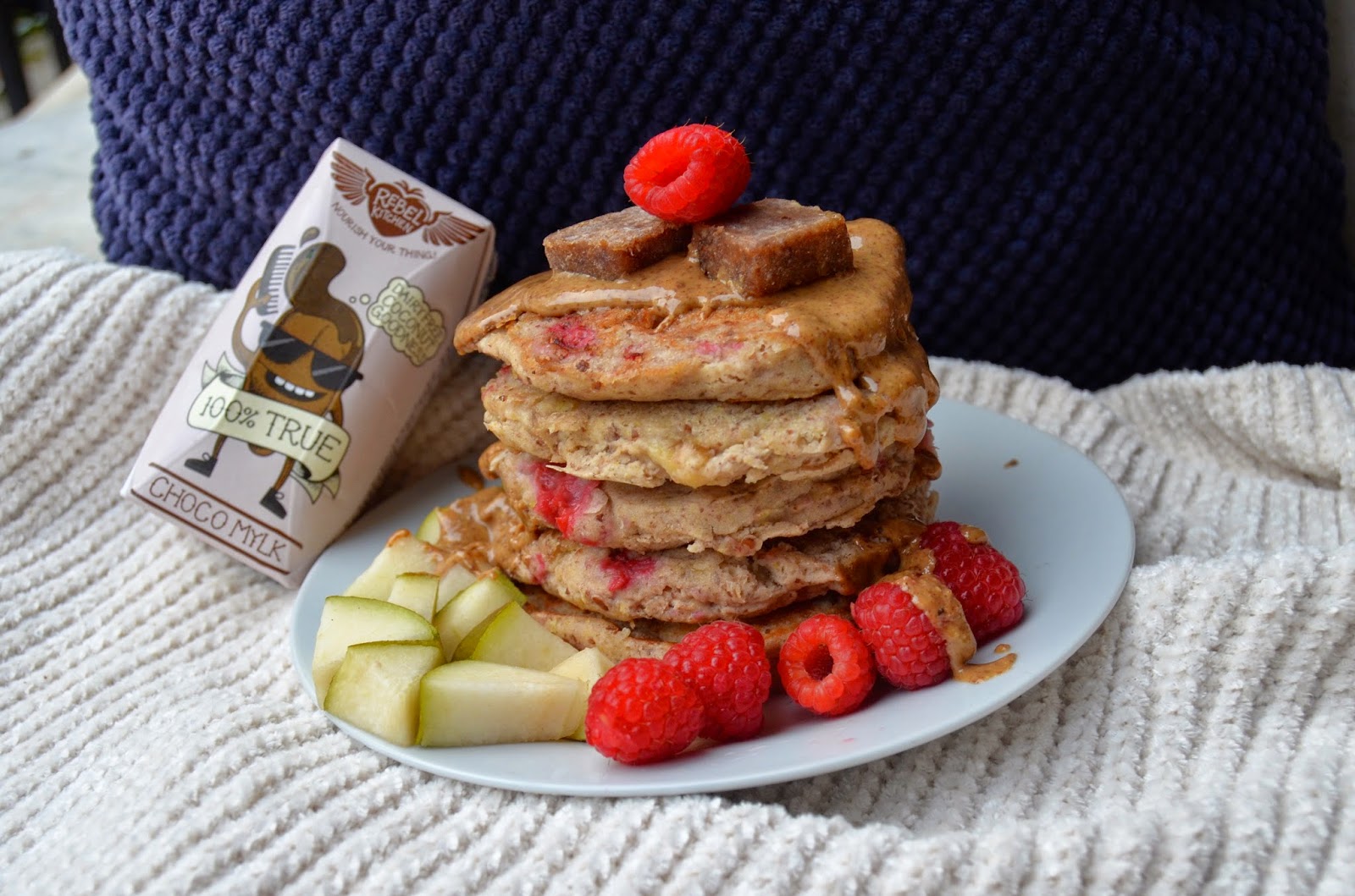 with almond butter on top basic buckwheat pancakes