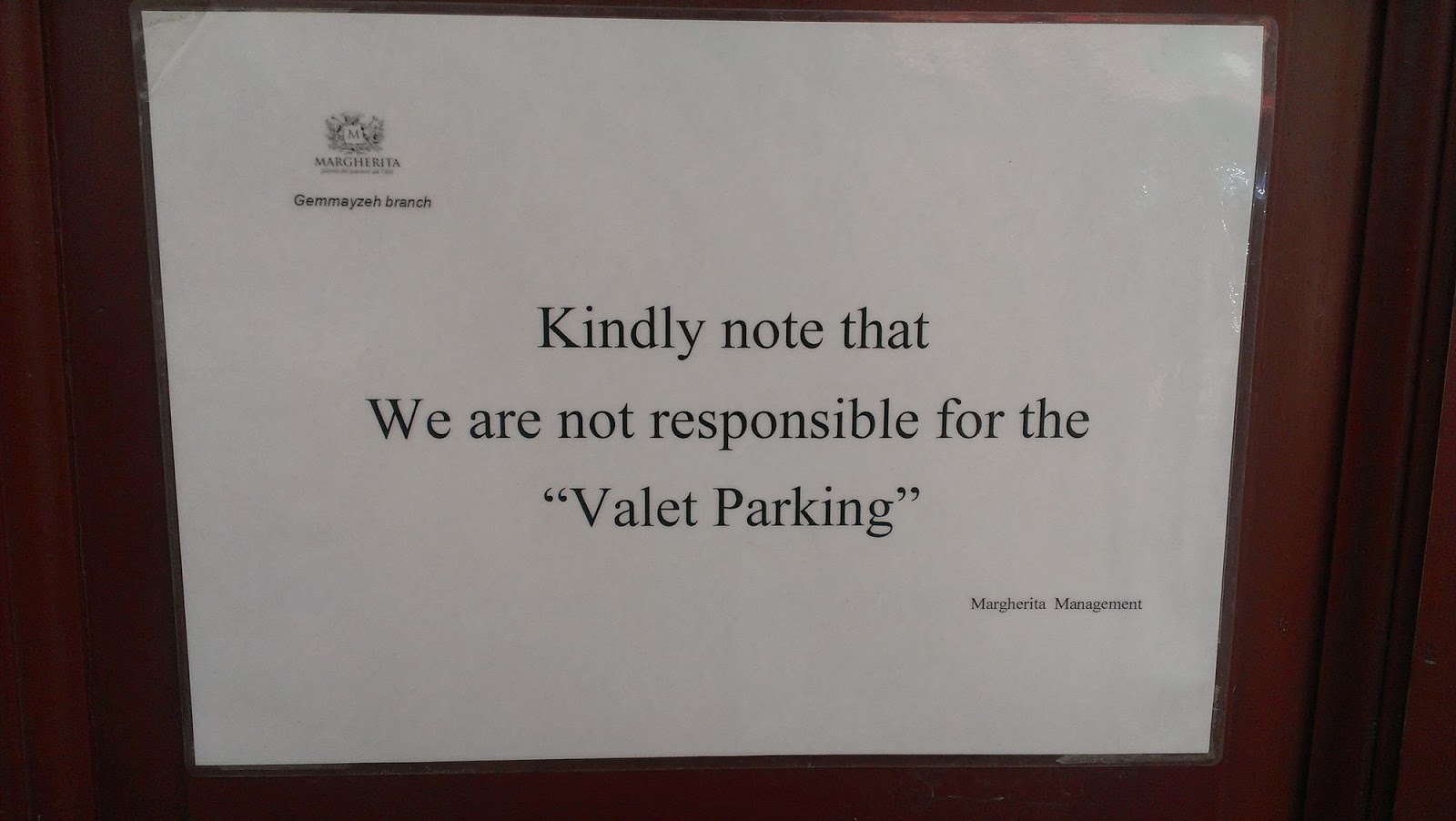 The “Blog” of “Unnecessary” Quotation Marks not responsible for "Valet
