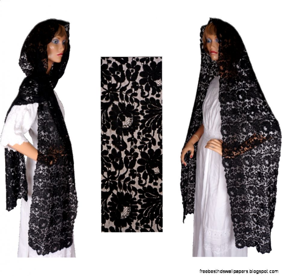 Vintage Black Lace Shawl Spanish Mantilla Rectangular Head Scarf Vintage Black Lace Shawl Spanish Mantilla Rectangular Head Scarf