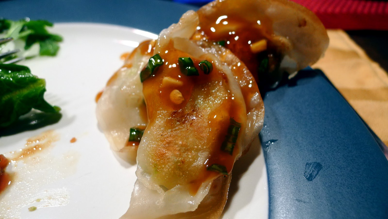 newFOOD tuesdayz Ginger Shrimp Potstickers with Spicy Dipping Sauce