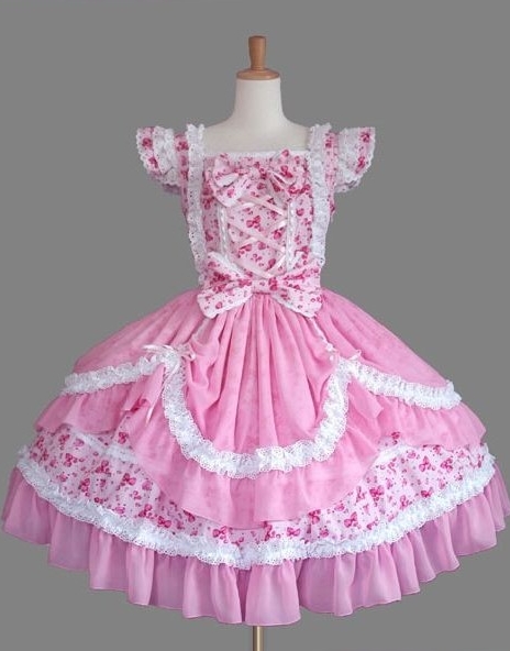 Pink Lace Printed Sweet Lolita Dress