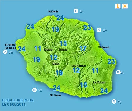 Prévisions météo Réunion pour le Jeudi 01/05/14