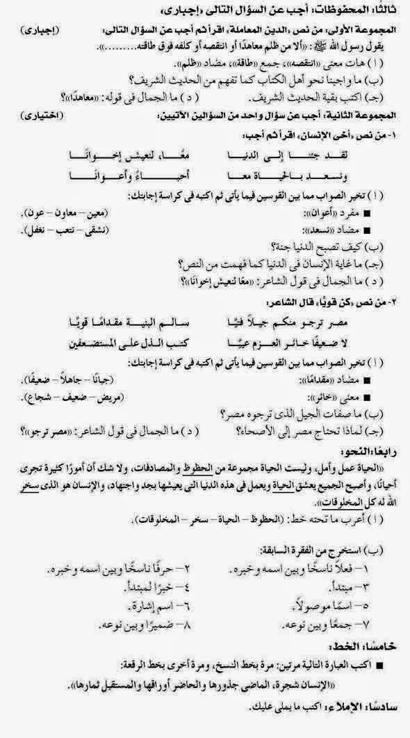 امتحان اللغة العربية محافظة جنوب سيناء للسادس الإبتدائى نصف العام
