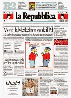 La Repubblica del 21 Febbraio 2013 La Repubblica del 21 Febbraio 2013 | ISSN 0390-1076 | TRUE PDF | Quotidiano | Cronaca | Politica
La Repubblica è un quotidiano italiano, con sede a Roma, appartenente al Gruppo Editoriale L'Espresso.
È il secondo quotidiano d'Italia per diffusione, dopo il Corriere della Sera di Milano.
È primo nelle statistiche sul lettorato, con una quota stimata di 3 milioni e 523.000 lettori.