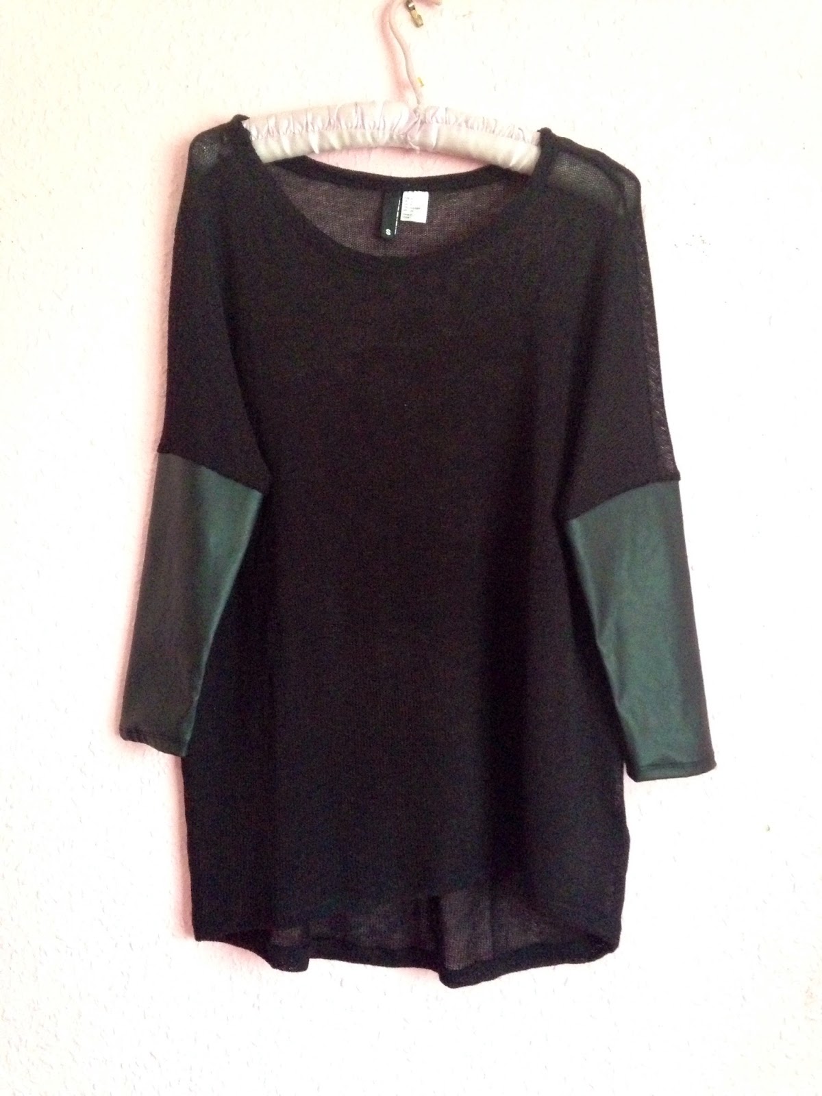 H&M Fine-Knit Jumper with Leather Sleeves