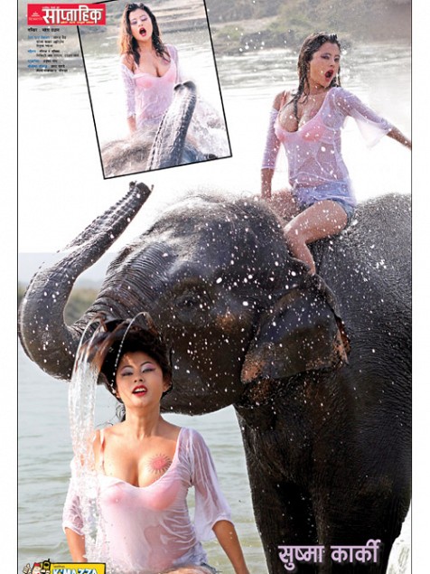 Sushma Karki Riding Elephant