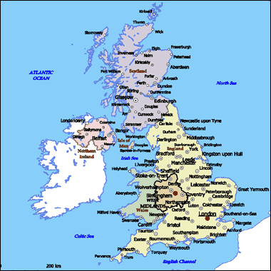 England Cities Area Map