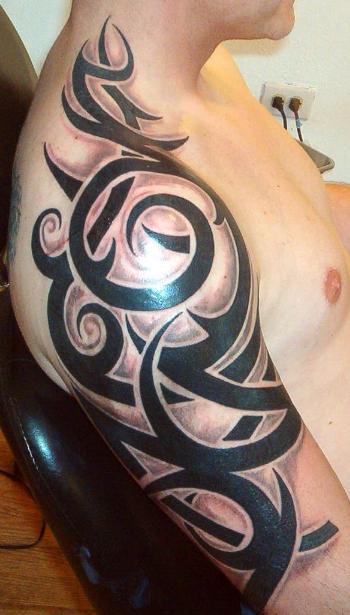 Tribal Tattoo Design on Shoulder and Arms