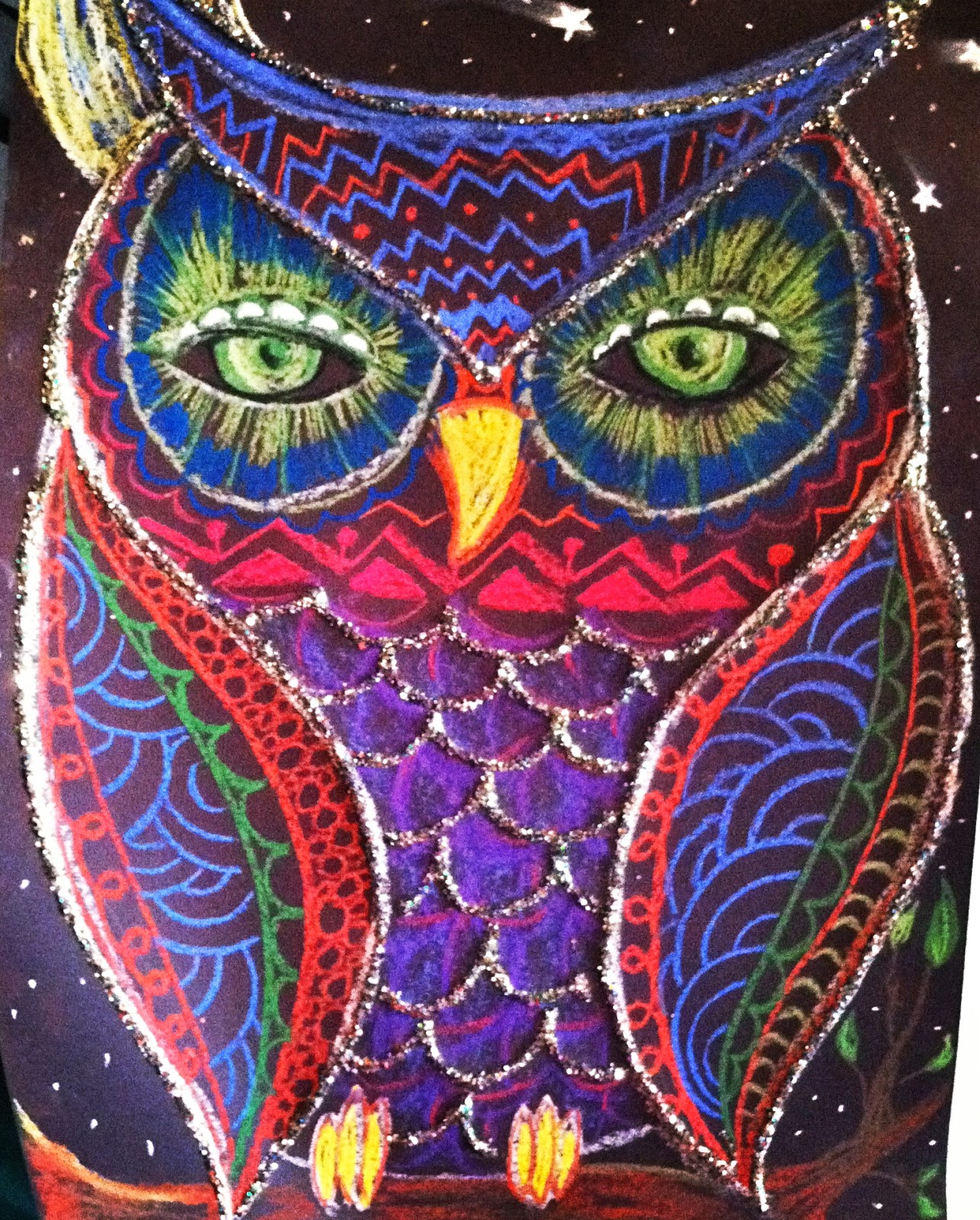 Jackson's Art Room Colorful Owl Pastel Drawings