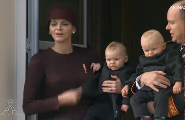 Princess Charlene of Monaco with Princess Gabriela and Prince Albert II of Monaco with Prince Jacques