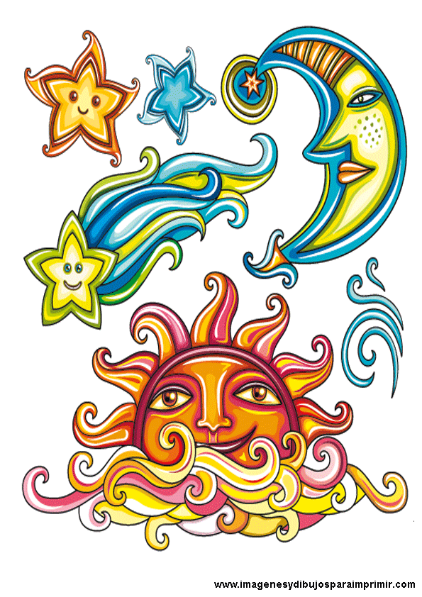 Sol luna y estrellas para imprimir-Colorear dibujos,letras, Actividades  infantiles