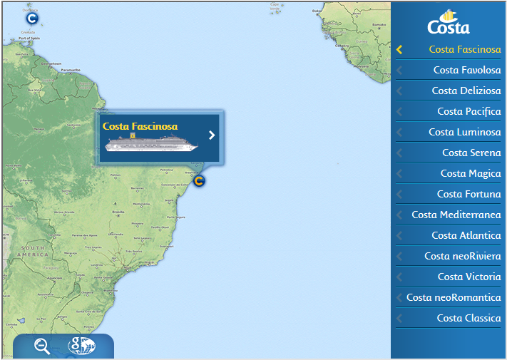 Costa Cruises Map, Itinerary, Weather Ship Tracker