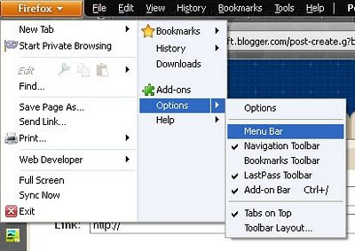 Firefox menu option