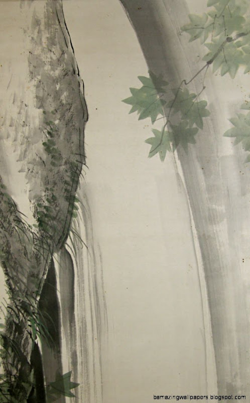 SP 10064 Waterfall Maple Leaves Japanese Vintage Ink Drawing SP 10064 Waterfall Maple Leaves Japanese Vintage Ink Drawing