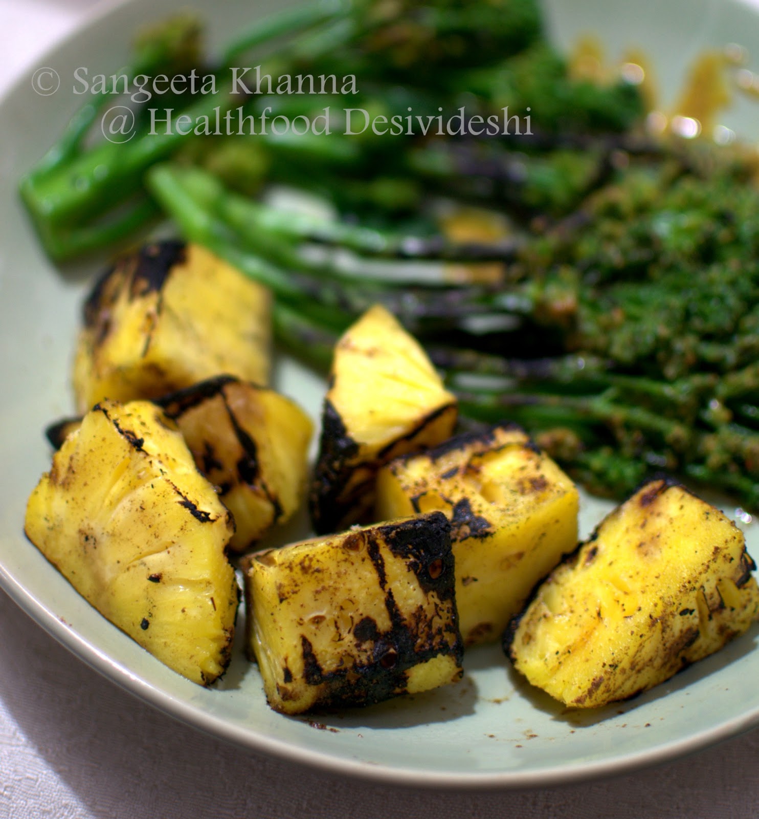 grilling on gas flame pineapple and broccoli grilled to perfection...